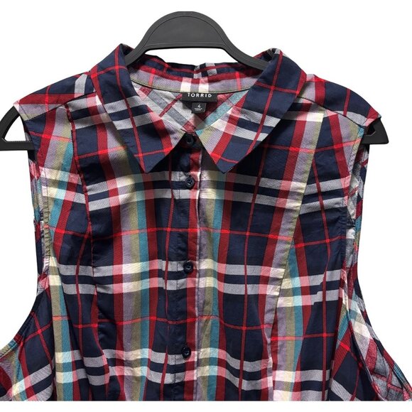 Torrid Poplin Collared Plaid Shirt Dress Size 4 Multi-Color - Picture 6 of 8
